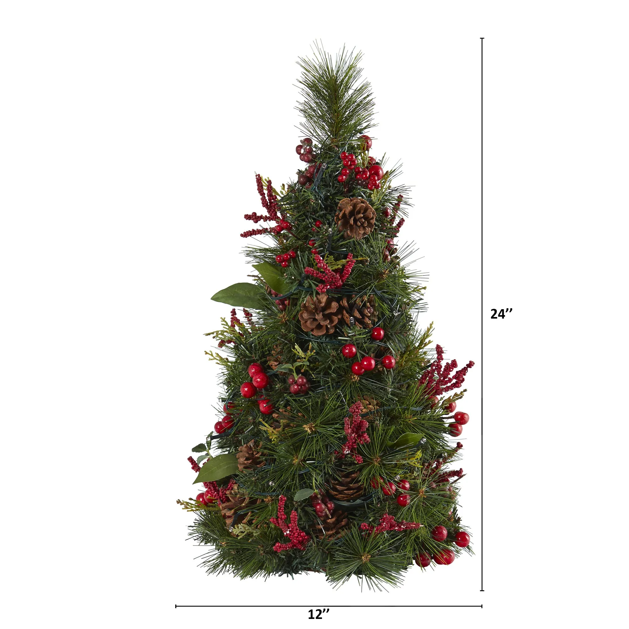 2' Mixed Berry and Pine Cone Artificial Christmas Tree with 35 Clear LED Lights