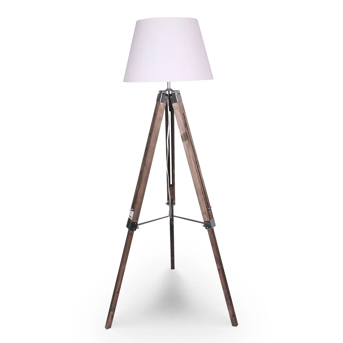 Adjustable Solid Wood Tripod Floor Lamp, White Shade