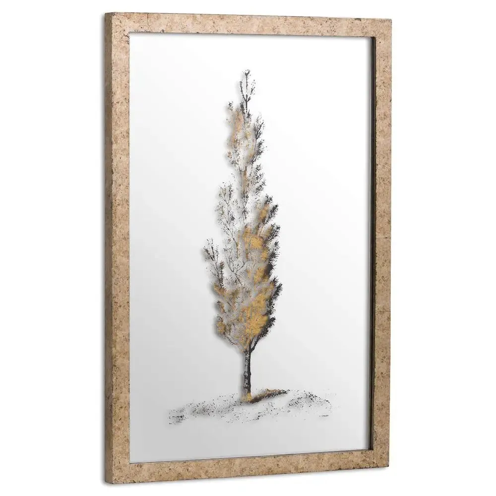 A/Q Metallic Brass Mirrored Pine Wall Art 40 x 60cm