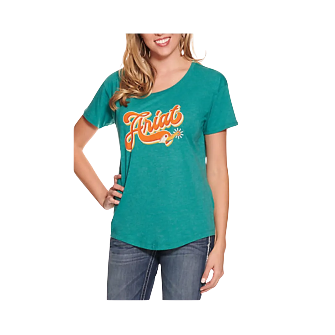 Ariat Women's Spurscript Short Sleeve Teal Green Tee Shirt