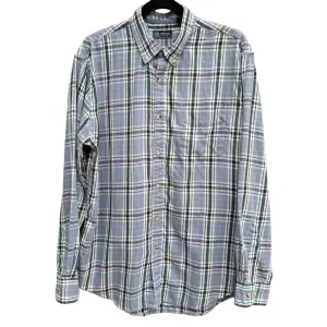 Arrow Mens Button-Down Blue Long Sleeve Plaid Flannel Outdoor Dad Shirt Medium