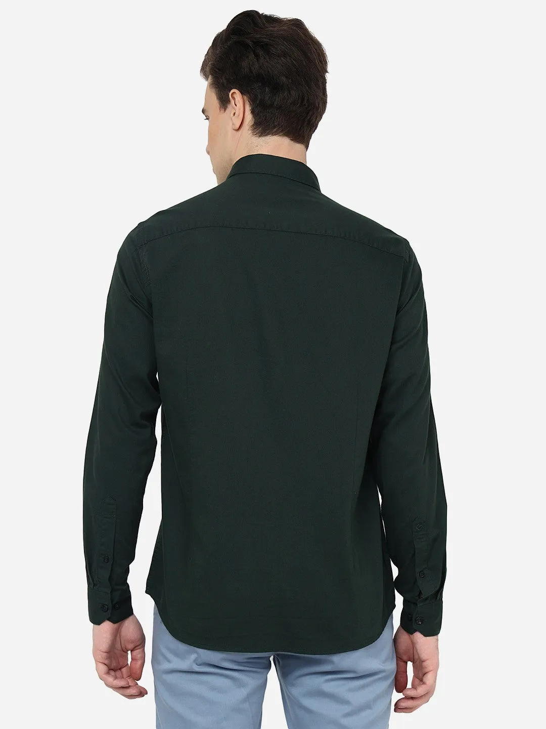 Bottle Green Solid Smart Fit Semi Casual Shirt | Greenfibre