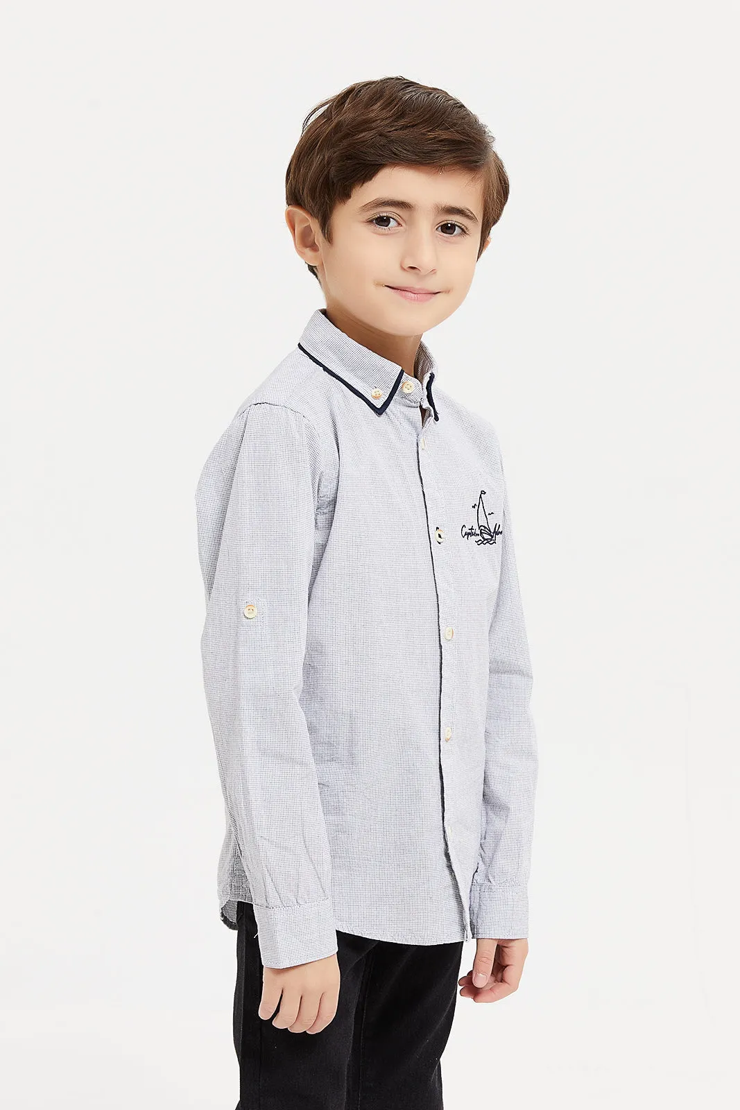 Boys Blue Embroidered Shirt