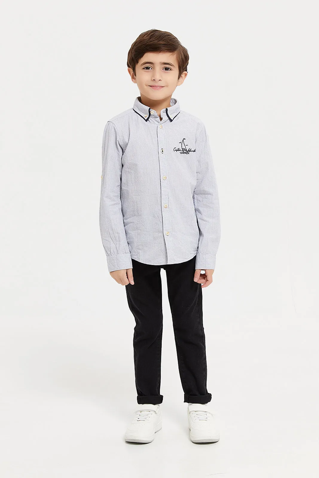 Boys Blue Embroidered Shirt
