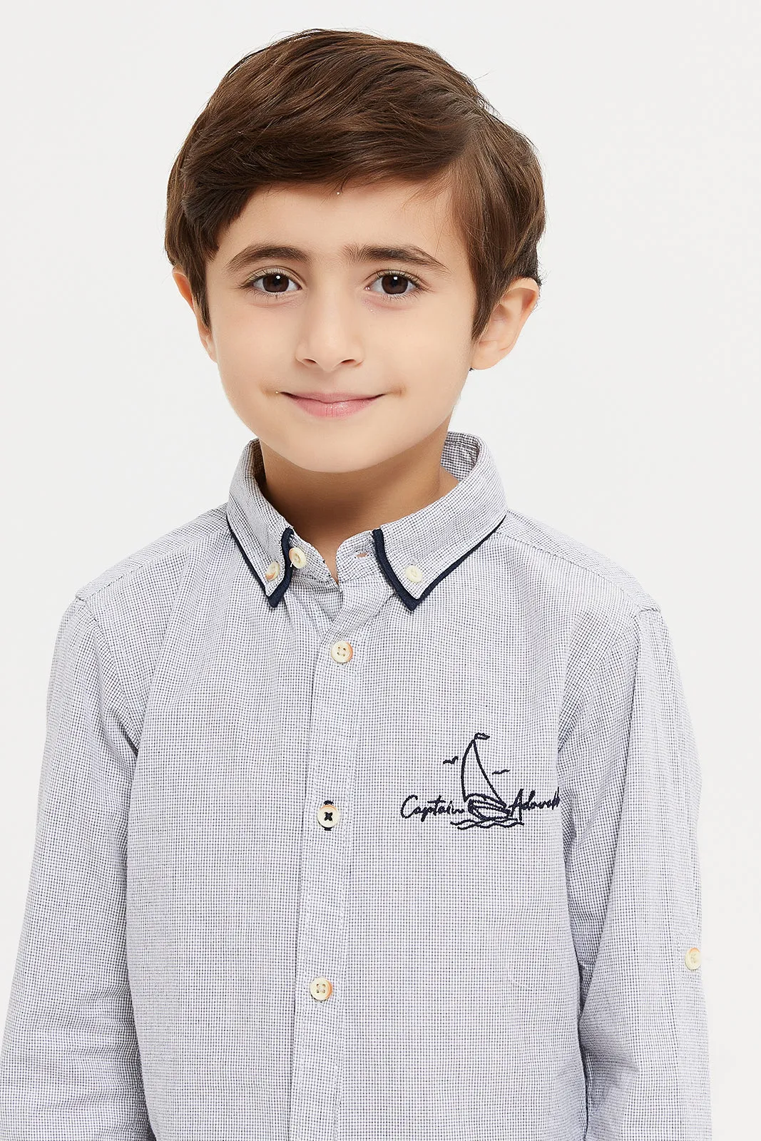 Boys Blue Embroidered Shirt