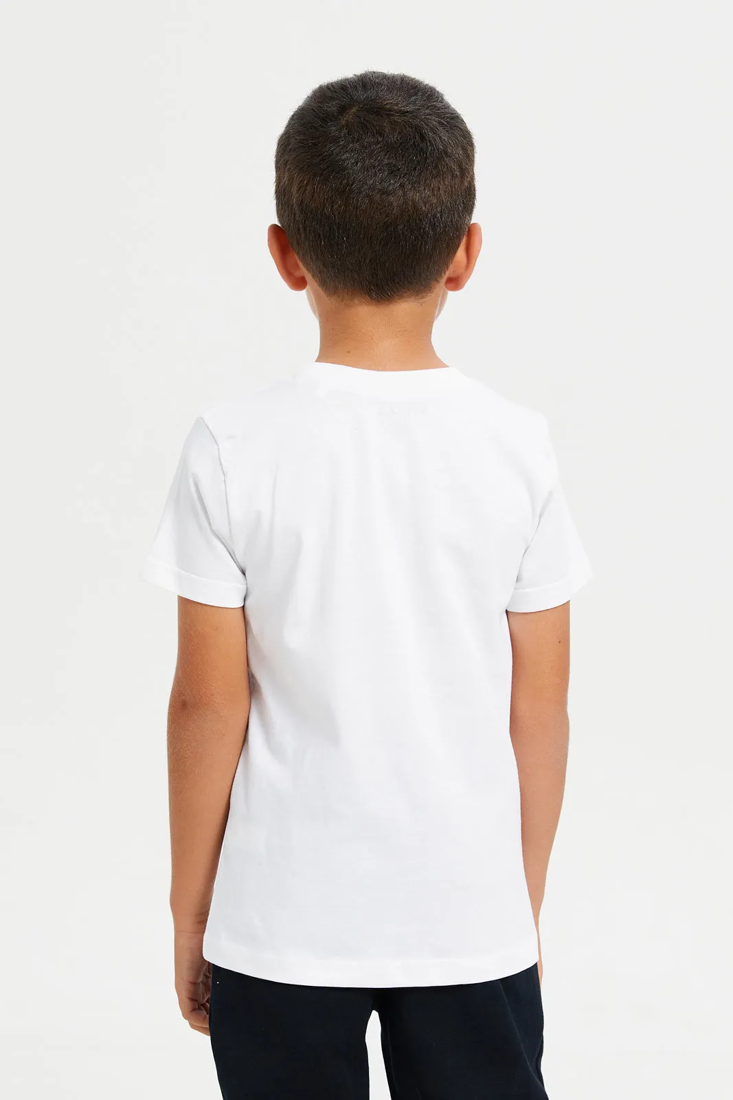 Boys White Embroidered T-Shirt Set (Pack Of 2)
