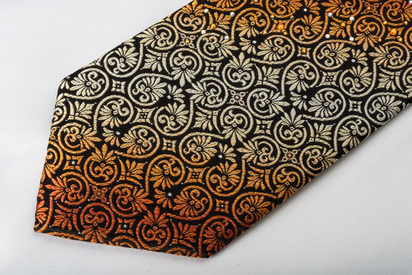 Christian Aujard Rhinestone Tie Orange Anthemion On Black With Silver Sparkles