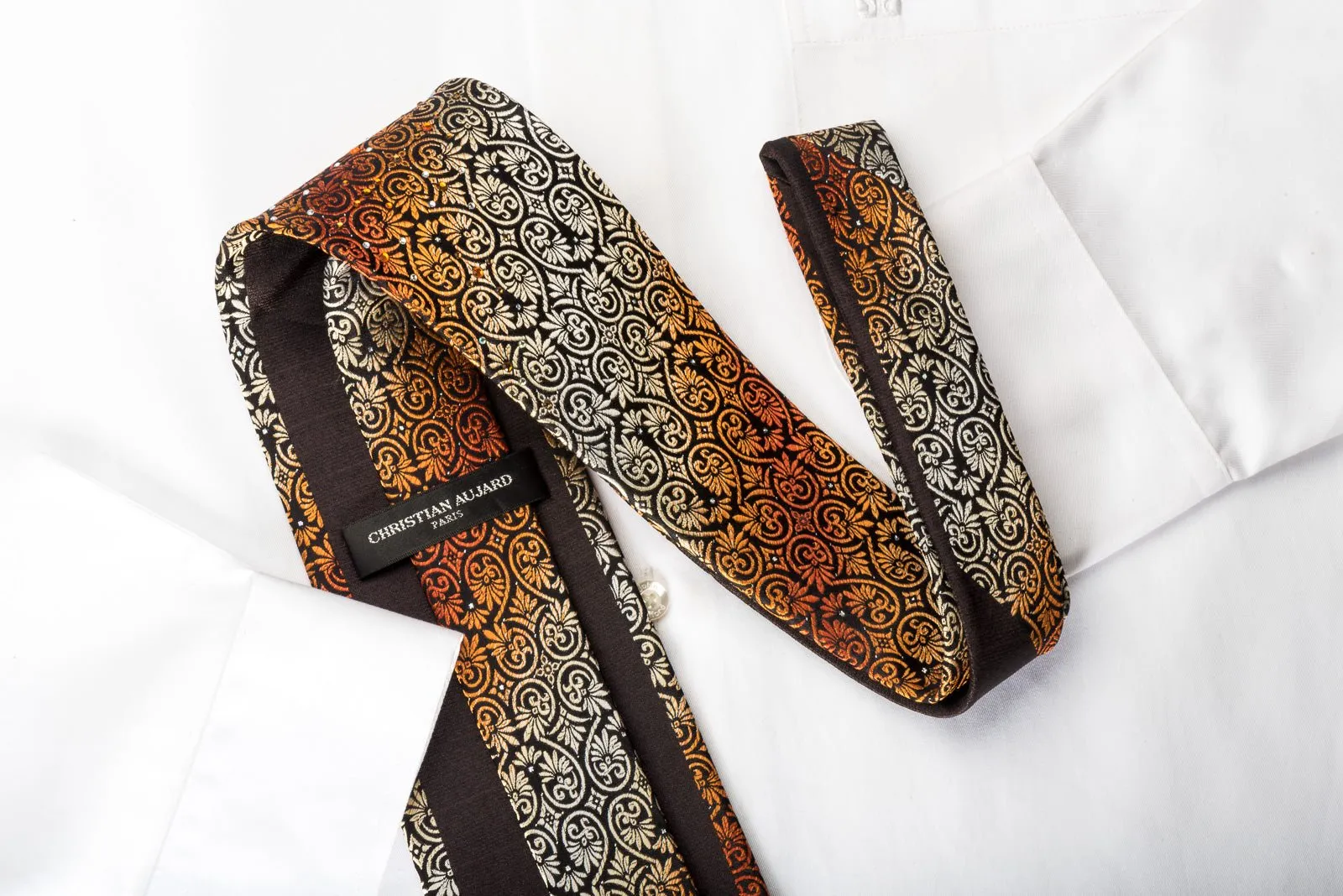 Christian Aujard Rhinestone Tie Orange Anthemion On Black With Silver Sparkles