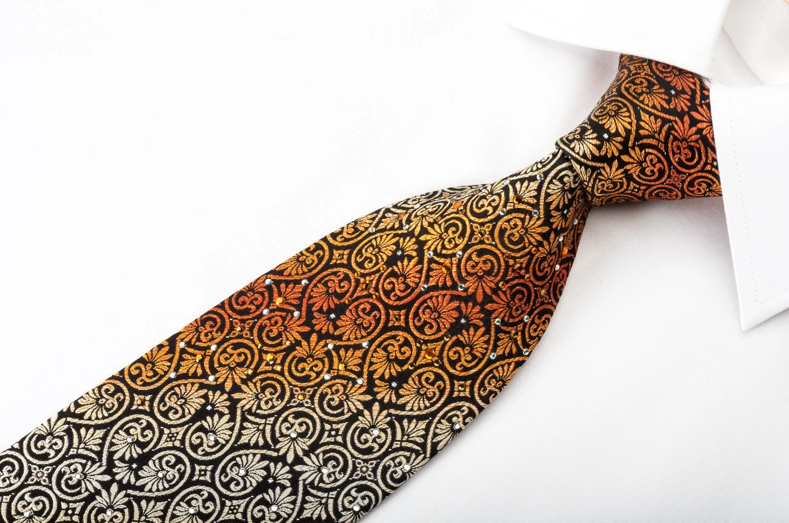 Christian Aujard Rhinestone Tie Orange Anthemion On Black With Silver Sparkles