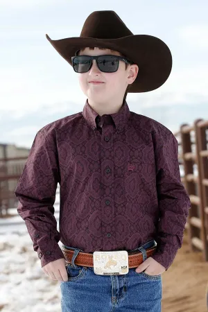 Cinch Boys Match Dad Paisley Print Button Down Western L/S Shirt - Purple - MTW7060299