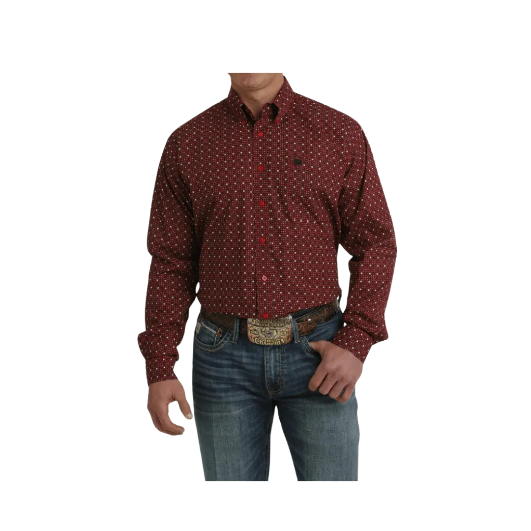 Cinch Men's Geometric Print Long Sleeve Button Down Western Red Shirt