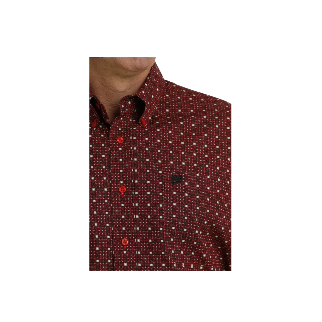 Cinch Men's Geometric Print Long Sleeve Button Down Western Red Shirt