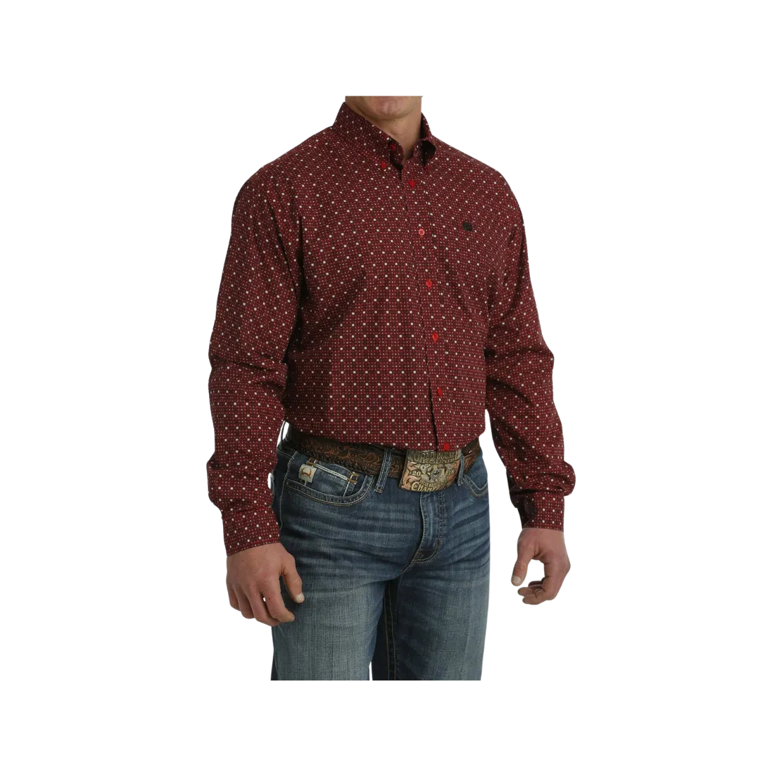 Cinch Men's Geometric Print Long Sleeve Button Down Western Red Shirt