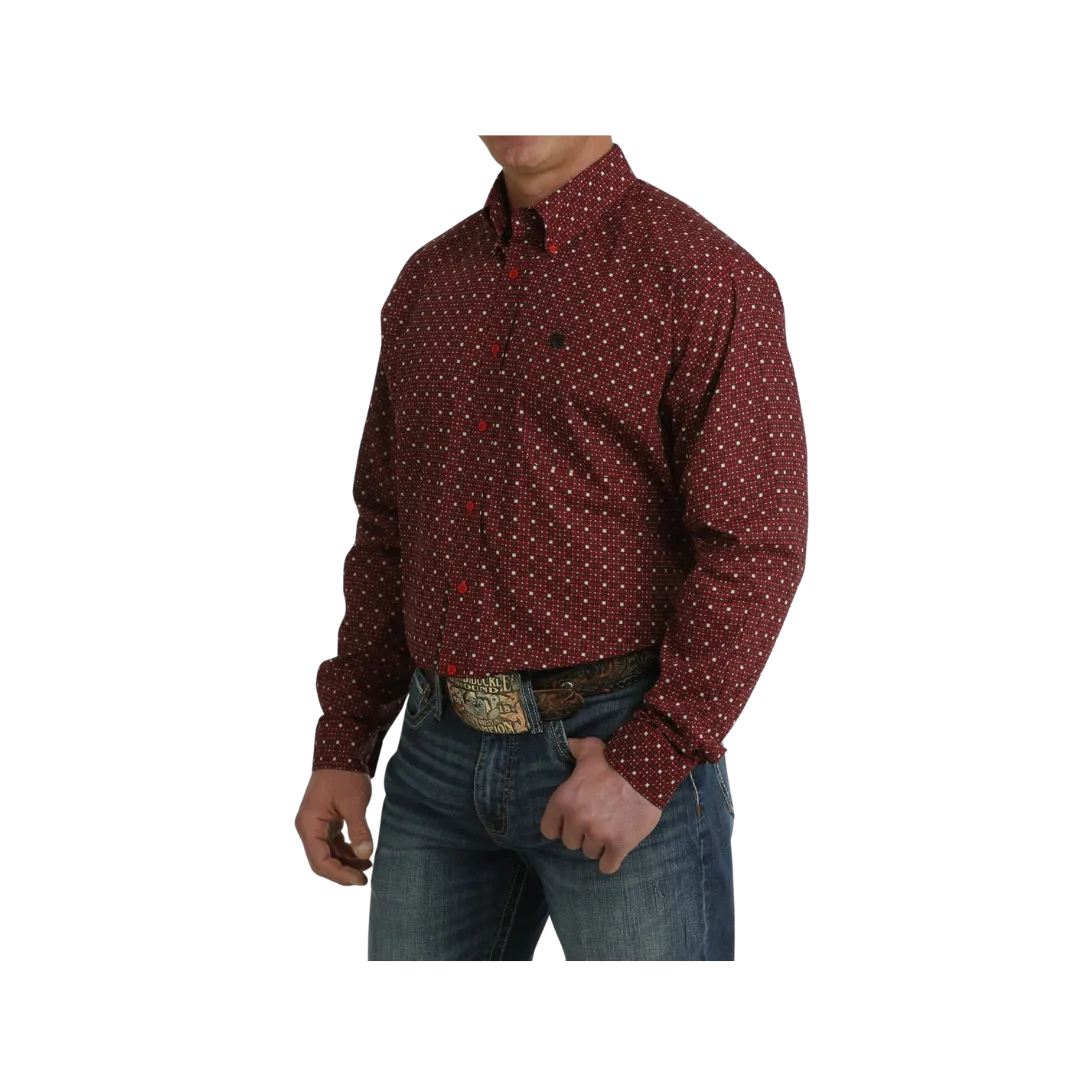 Cinch Men's Geometric Print Long Sleeve Button Down Western Red Shirt