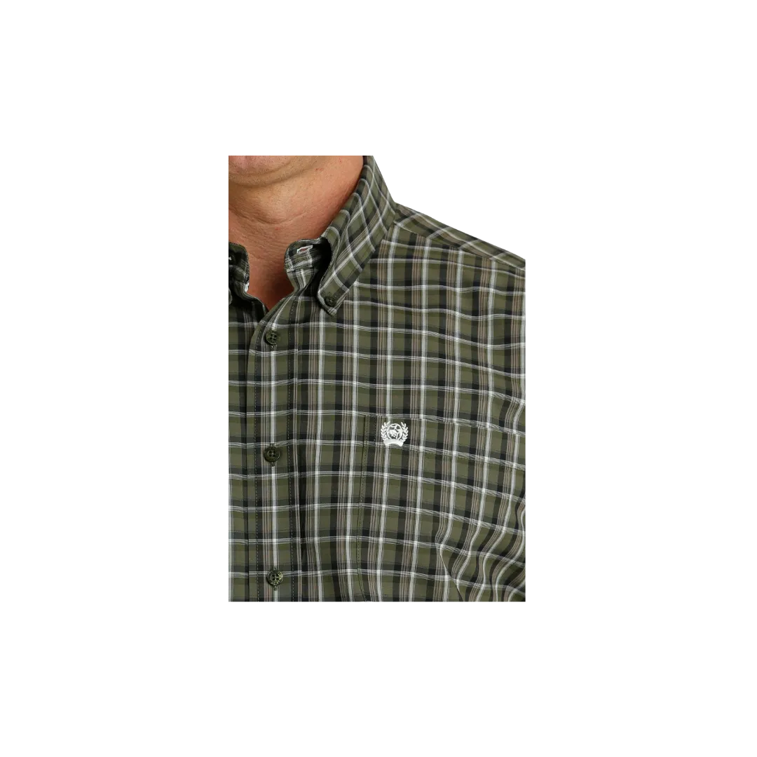 Cinch Men's Plaid Long Sleeve Button Down Western Olive Shirt