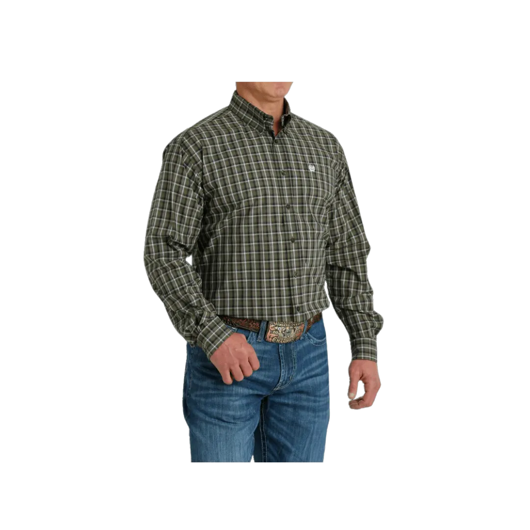 Cinch Men's Plaid Long Sleeve Button Down Western Olive Shirt