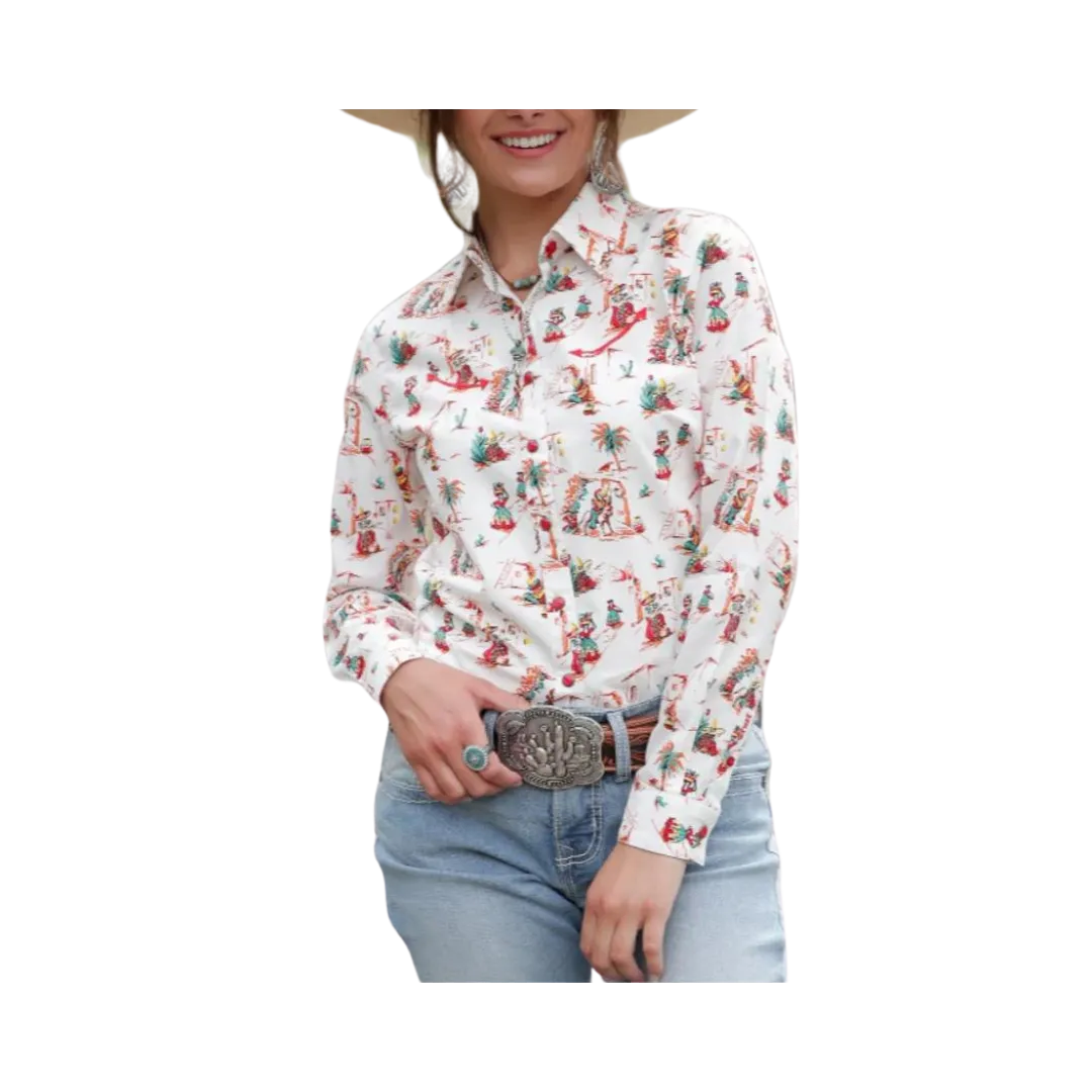 Cruel Girl Women's White Latin City Print Shirt