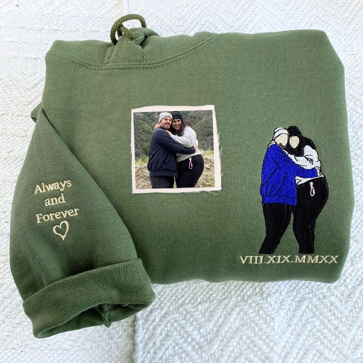 Custom Favorite Song with Your Photo Portrait Sweatshirt or Hoodie, Embroidered Gift for Him Her