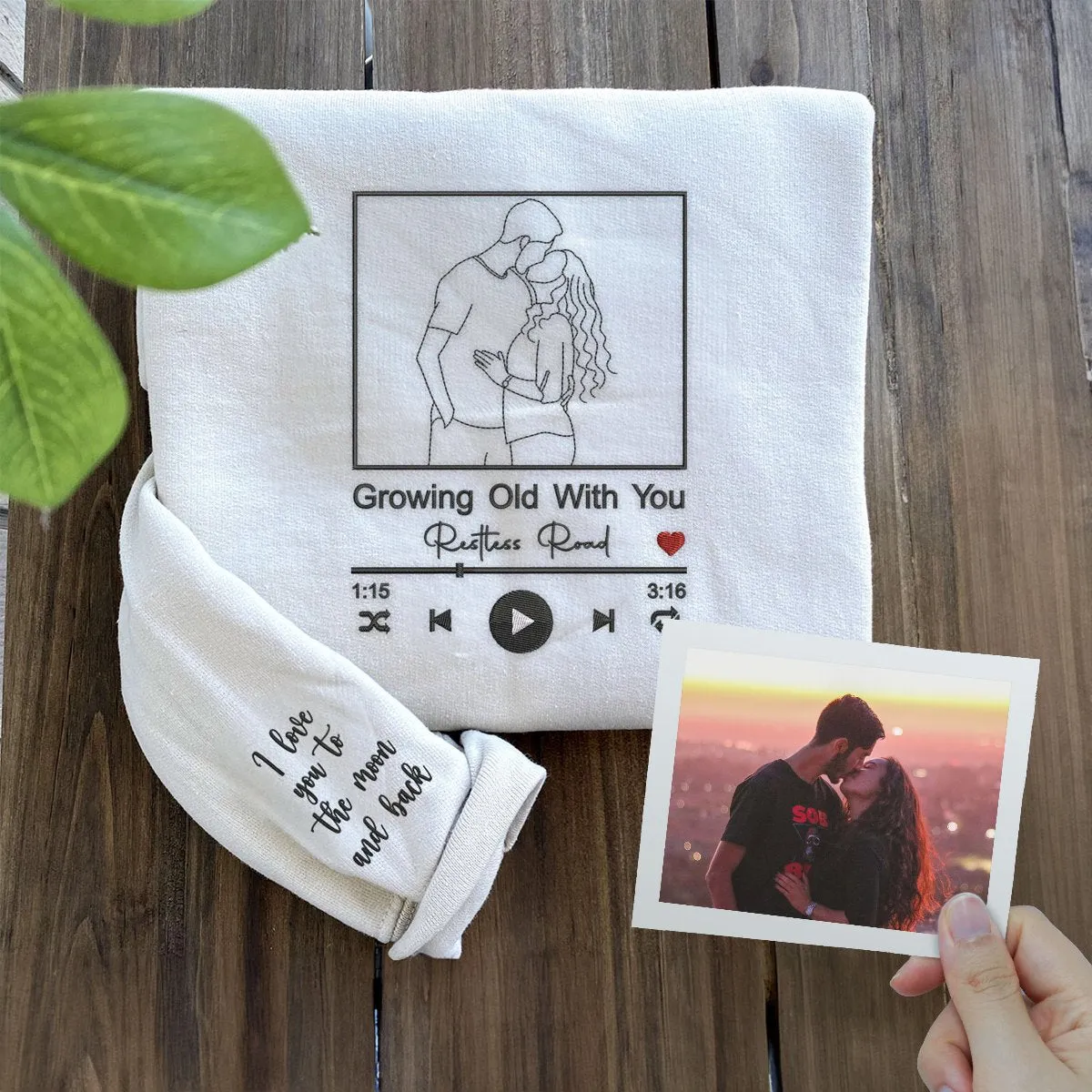 Custom Favorite Song with Your Photo Portrait Sweatshirt or Hoodie, Embroidered Gift for Him Her