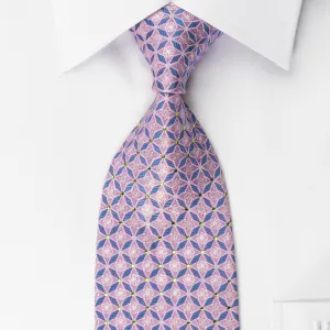 Elegance Silk Rhinestone Necktie Geometric Trellis On Mauve With Silver Sparkles