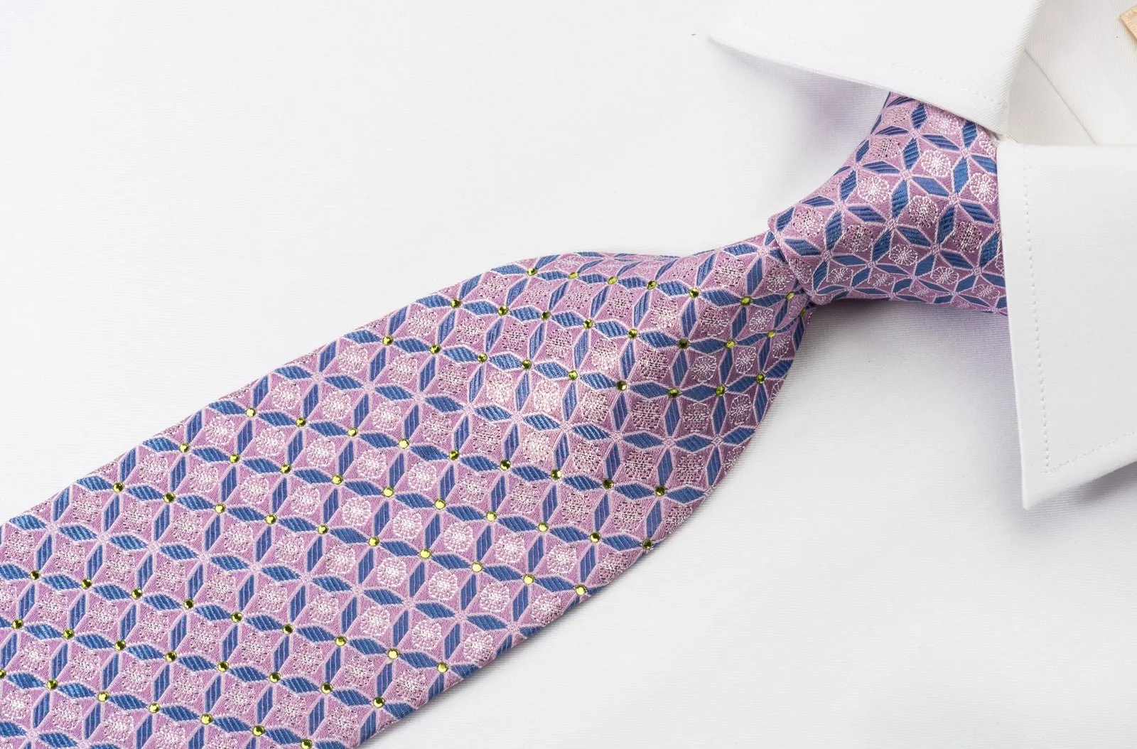 Elegance Silk Rhinestone Necktie Geometric Trellis On Mauve With Silver Sparkles