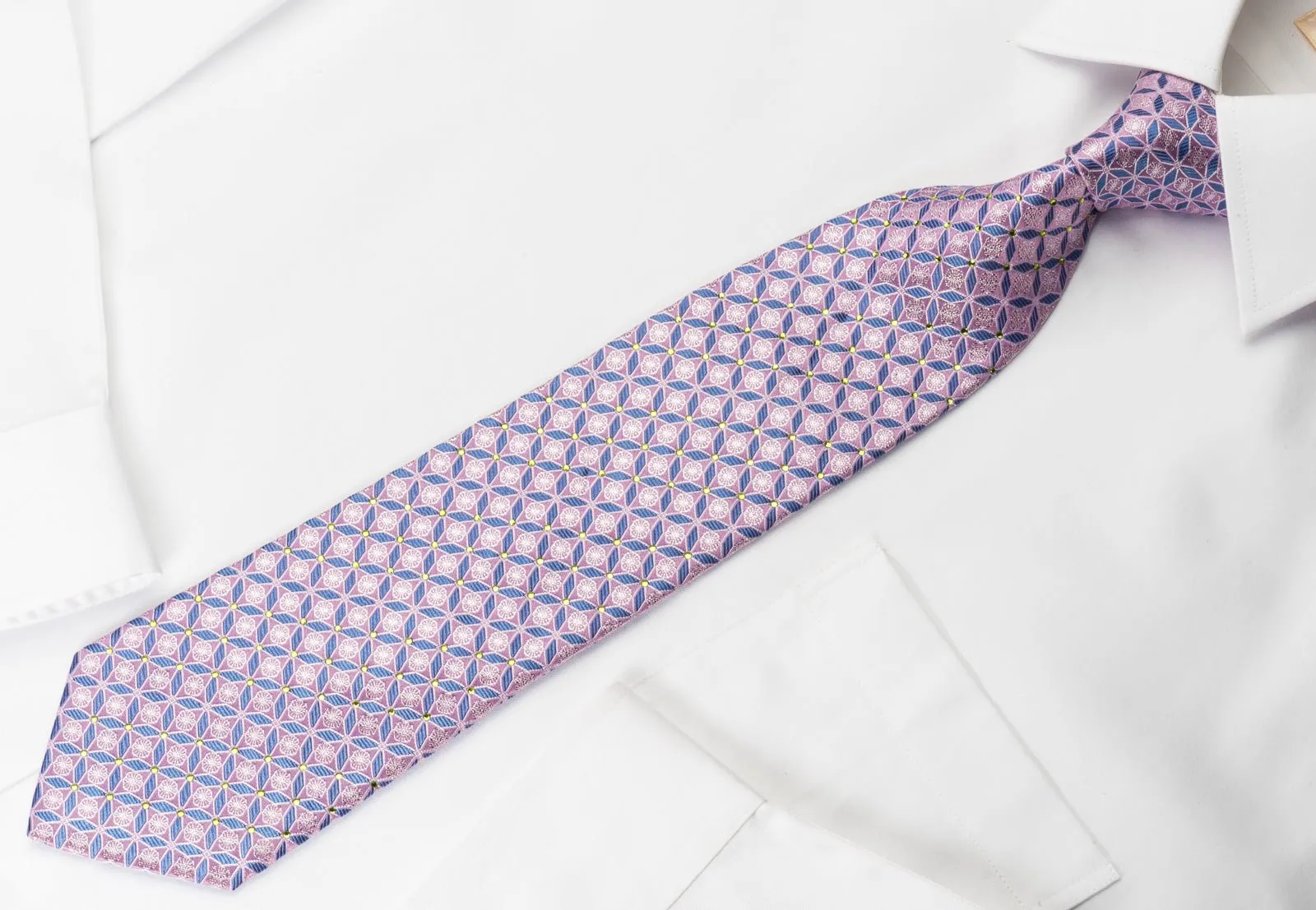 Elegance Silk Rhinestone Necktie Geometric Trellis On Mauve With Silver Sparkles