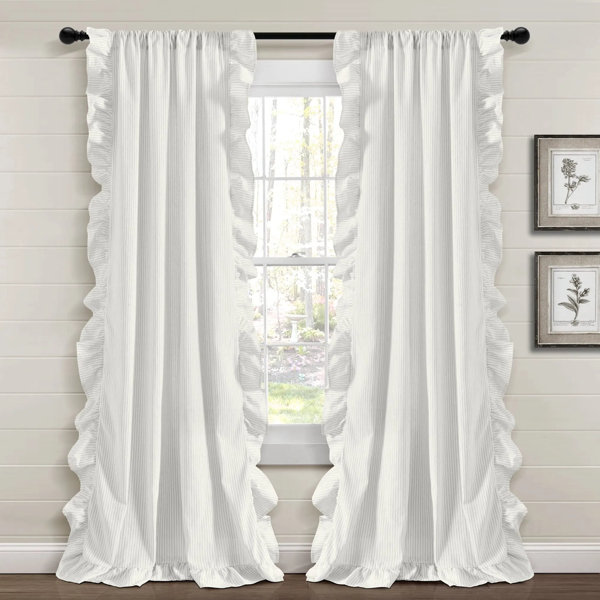 Farmhouse Stripe Reyna Ruffle Window Curtain Panel Set