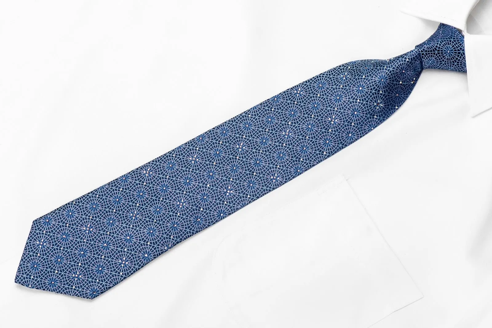 Franco Ferraro Men's Crystal Tie Arabesque Trellis On Blue With Purple Sparkles