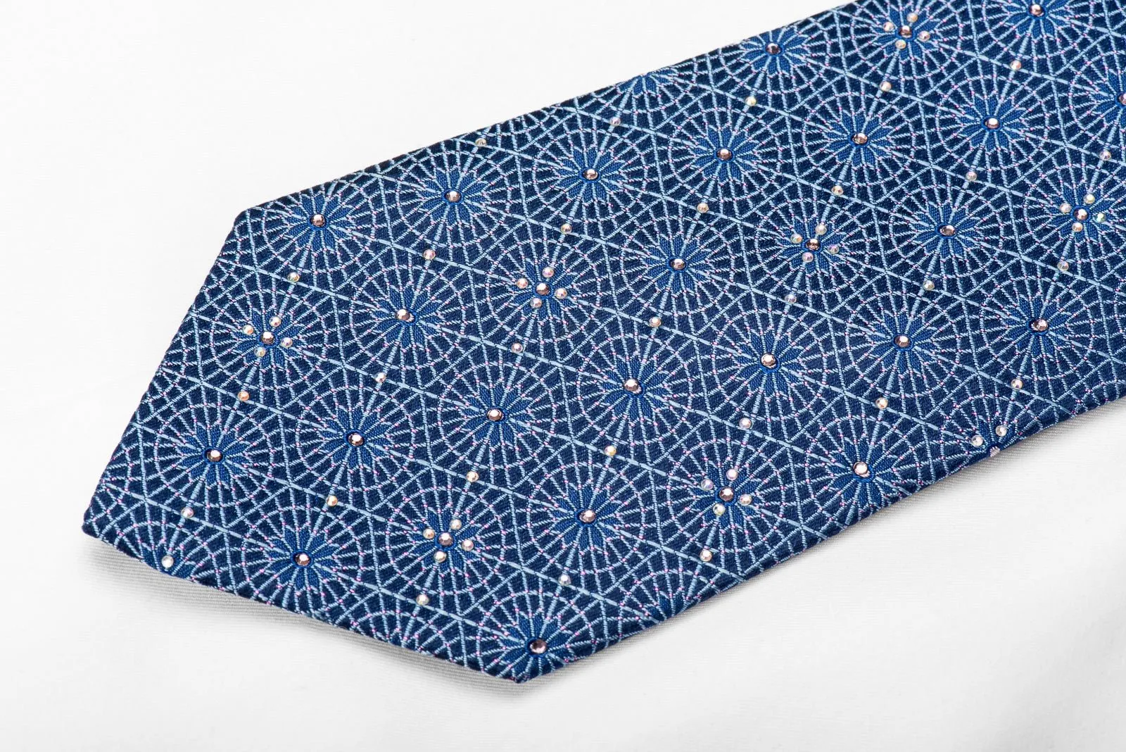 Franco Ferraro Men's Crystal Tie Arabesque Trellis On Blue With Purple Sparkles