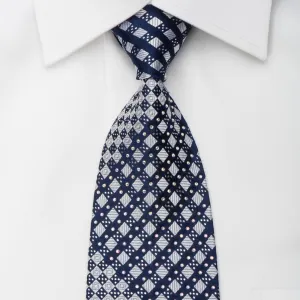 Franco Ferraro Rhinestone Silk Necktie Silver Blue Checkered With Sparkles