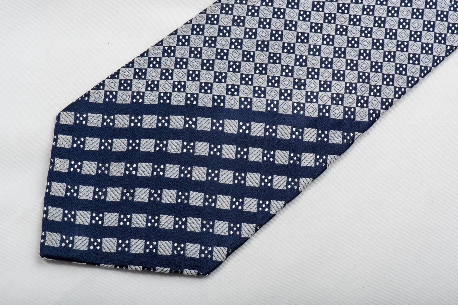 Franco Ferraro Rhinestone Silk Necktie Silver Blue Checkered With Sparkles