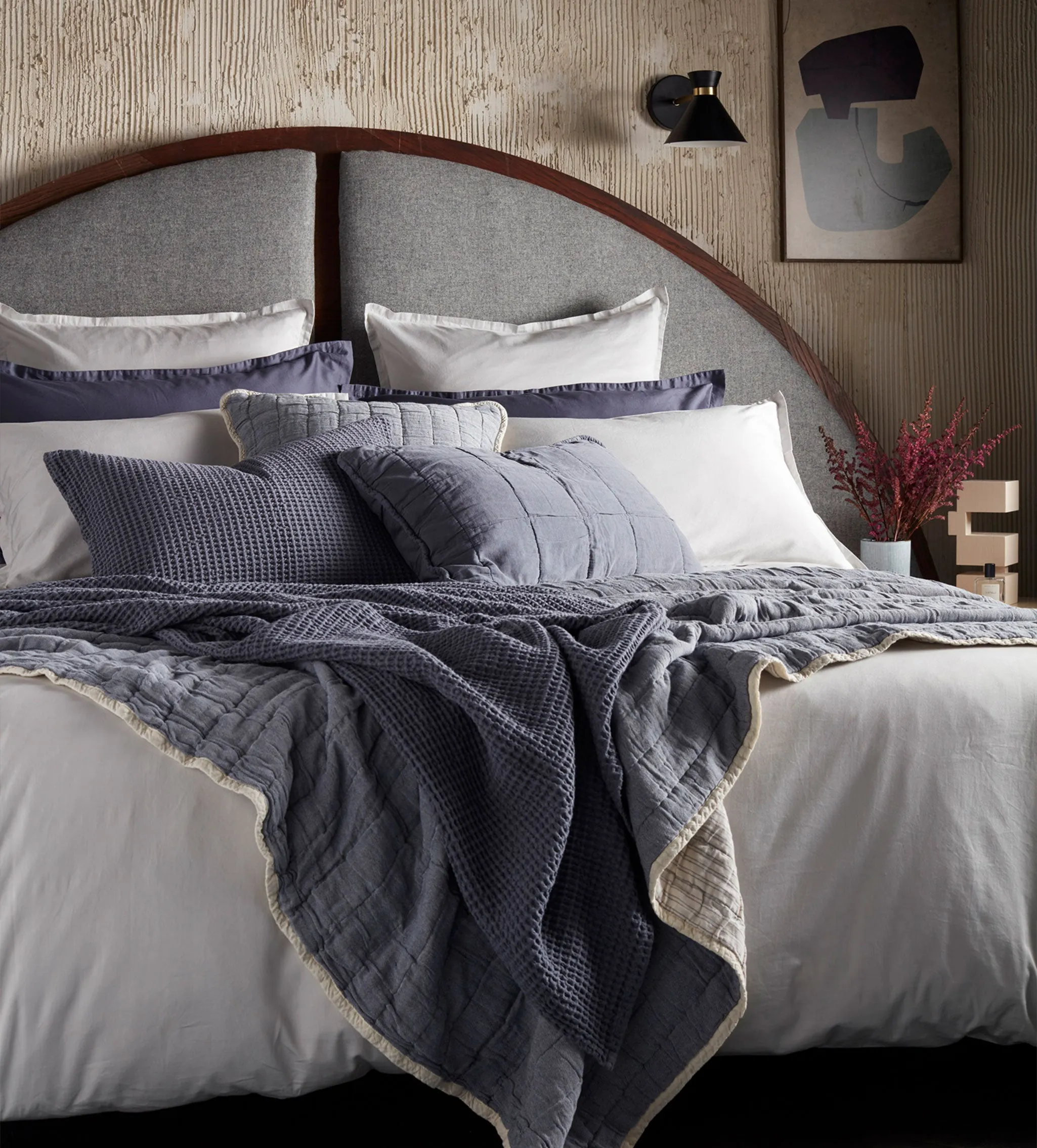 French Blue Vivienne 100% Cotton Quilted Cushion Cover and Throw