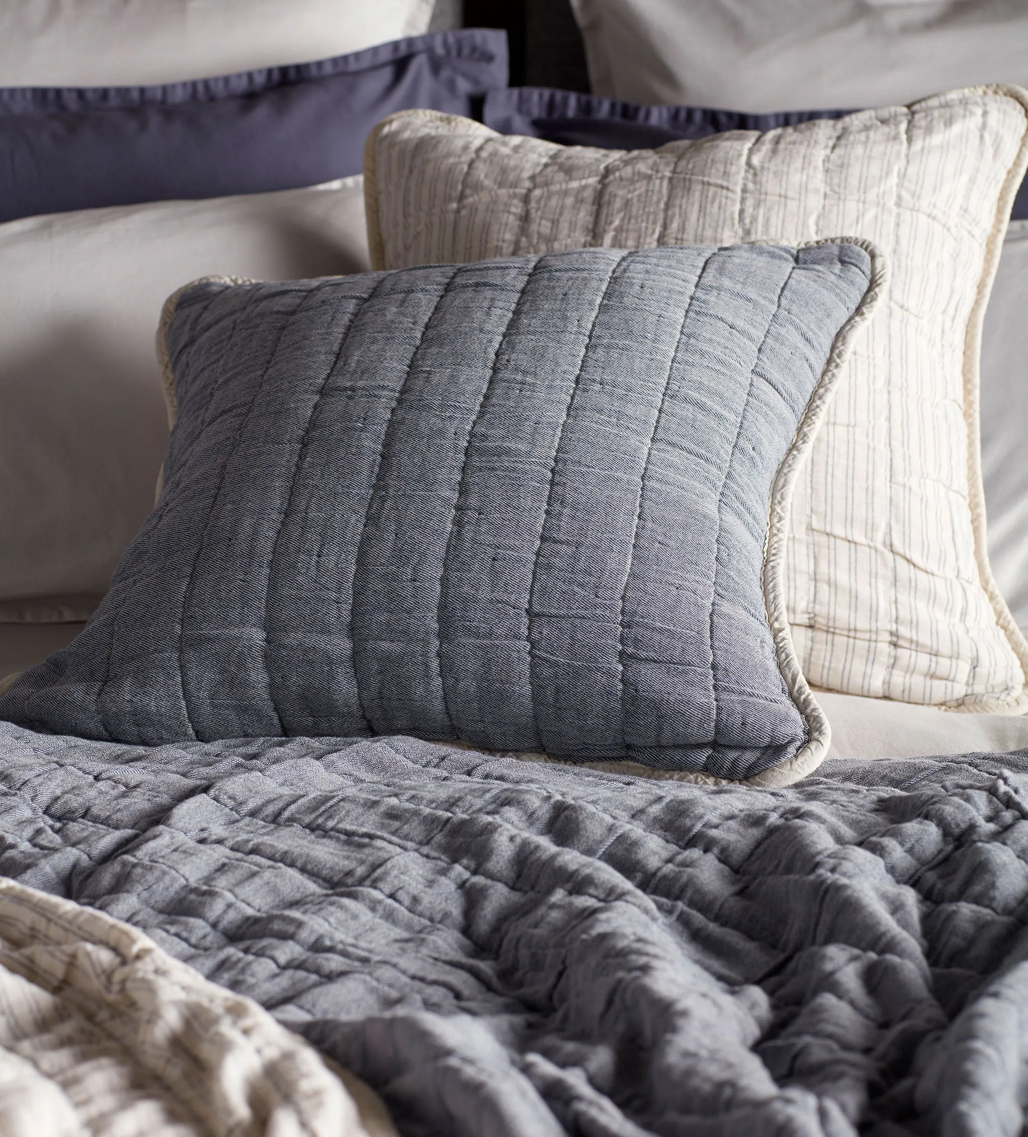French Blue Vivienne 100% Cotton Quilted Cushion Cover and Throw