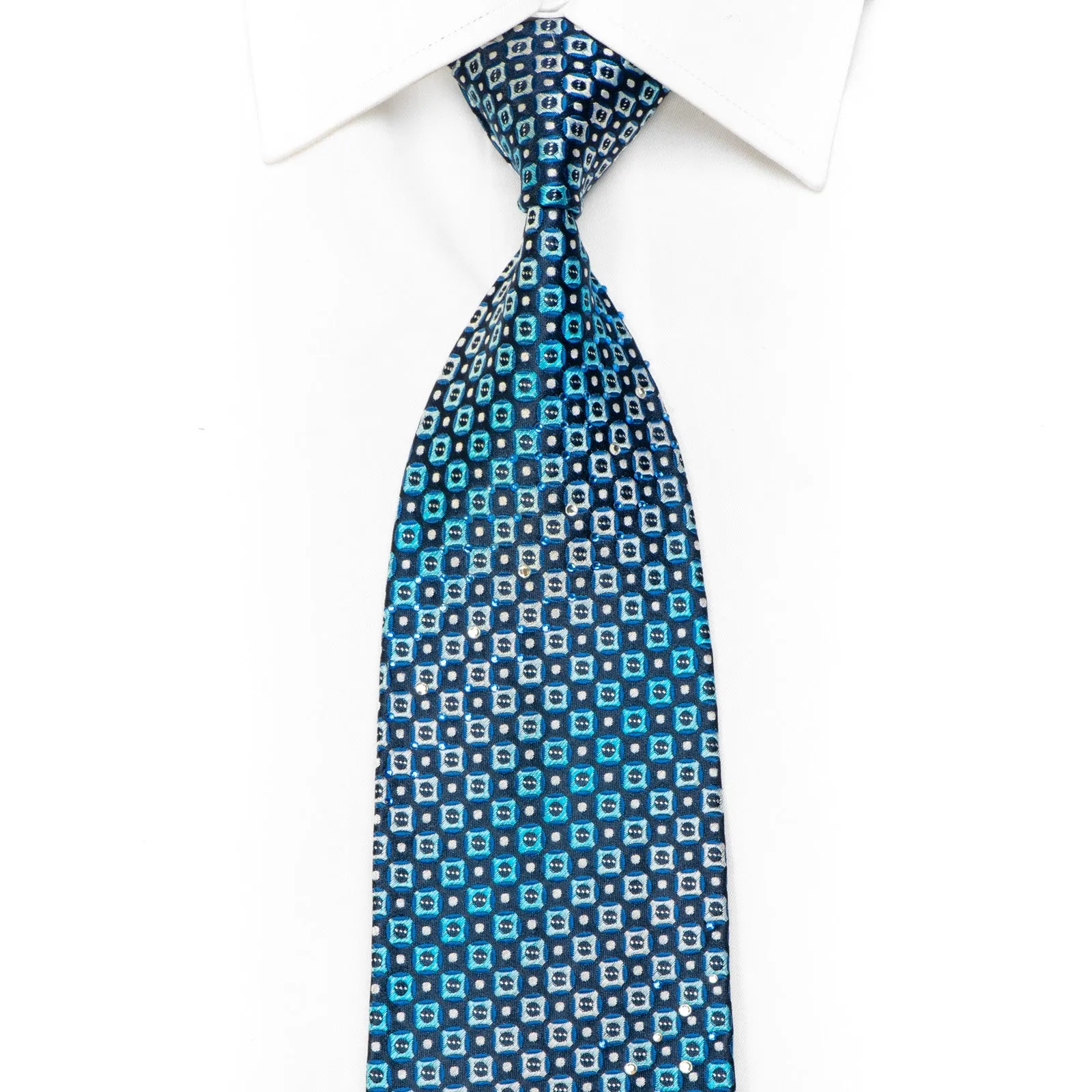 Geometric Checkered Rhinestone Necktie With Silver Sparkles