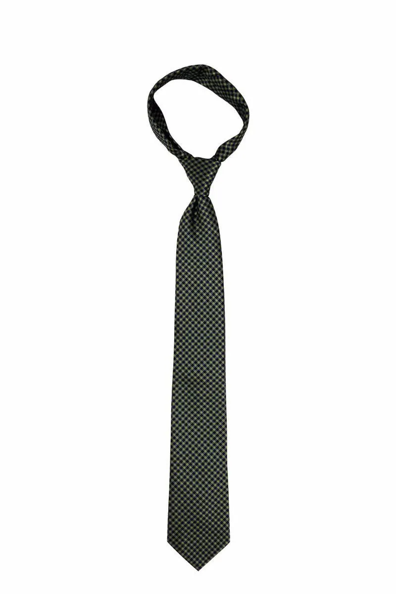 Green Blue Small Checkered Traditional Tie