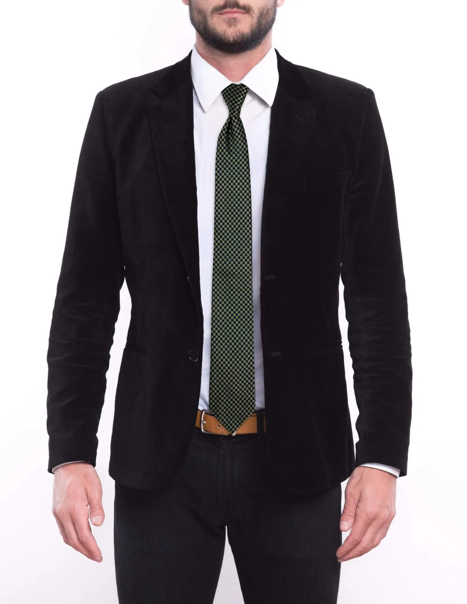 Green Blue Small Checkered Traditional Tie