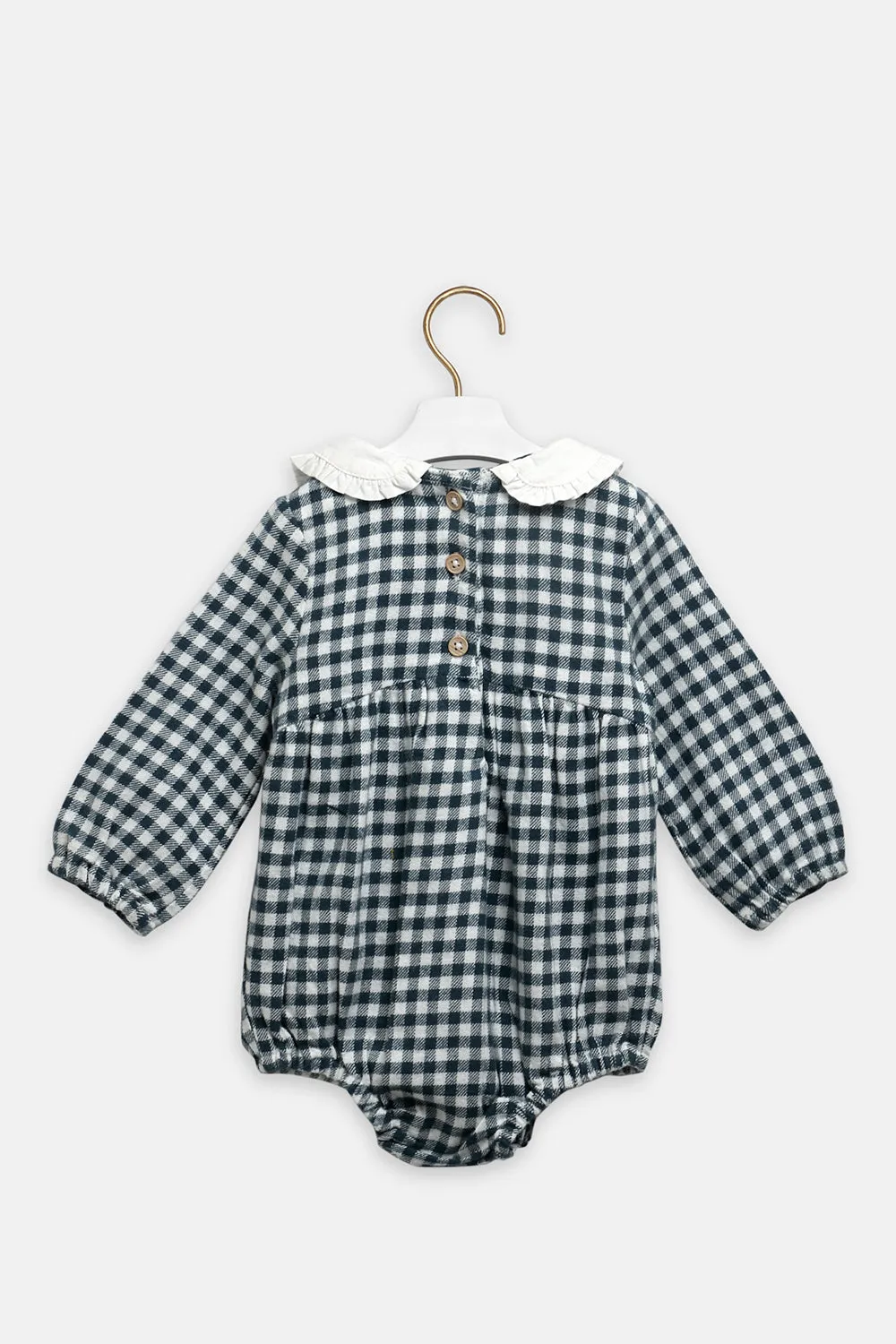 Green Check Embroidered Romper