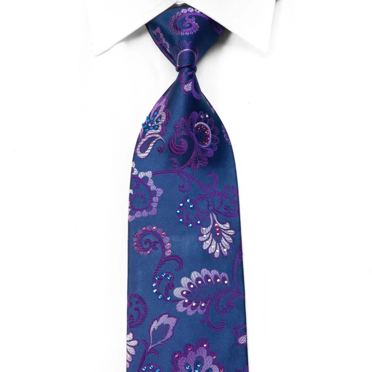 Guy Laroche Rhinestone Necktie Purple Anthemion On Navy