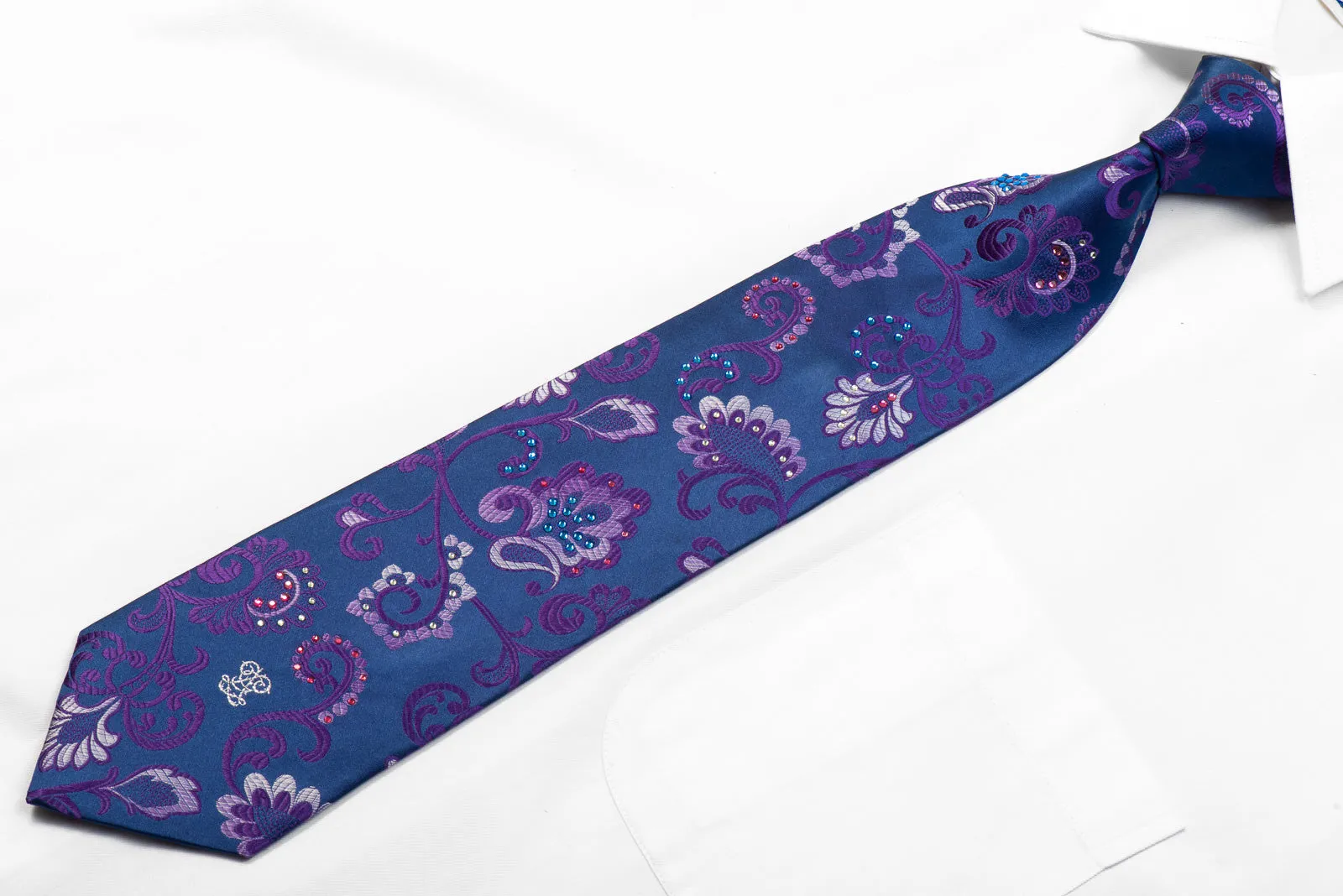 Guy Laroche Rhinestone Necktie Purple Anthemion On Navy