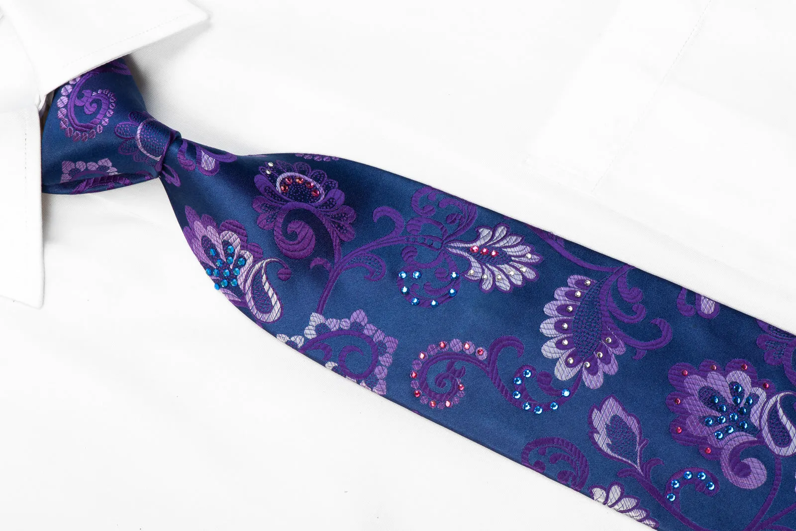 Guy Laroche Rhinestone Necktie Purple Anthemion On Navy