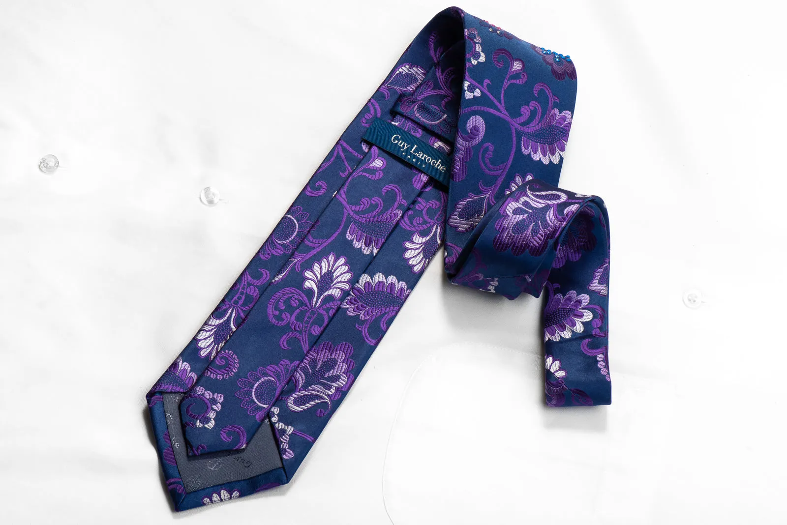 Guy Laroche Rhinestone Necktie Purple Anthemion On Navy