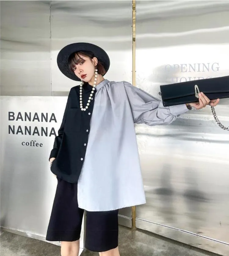 Hekima Two Tone Long Sleeve Irregular Shirt