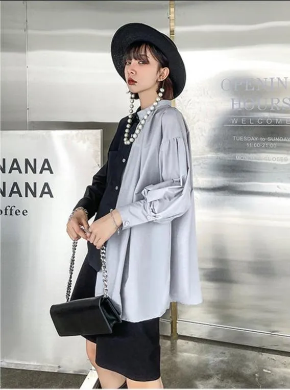 Hekima Two Tone Long Sleeve Irregular Shirt