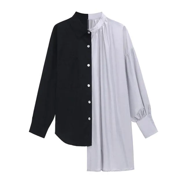 Hekima Two Tone Long Sleeve Irregular Shirt