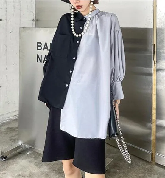 Hekima Two Tone Long Sleeve Irregular Shirt