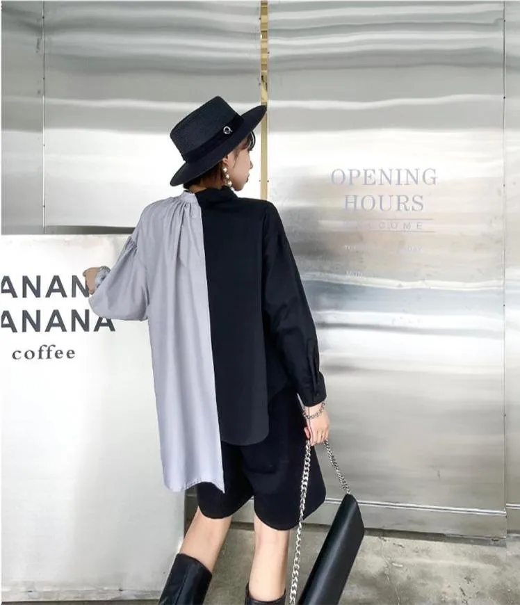 Hekima Two Tone Long Sleeve Irregular Shirt
