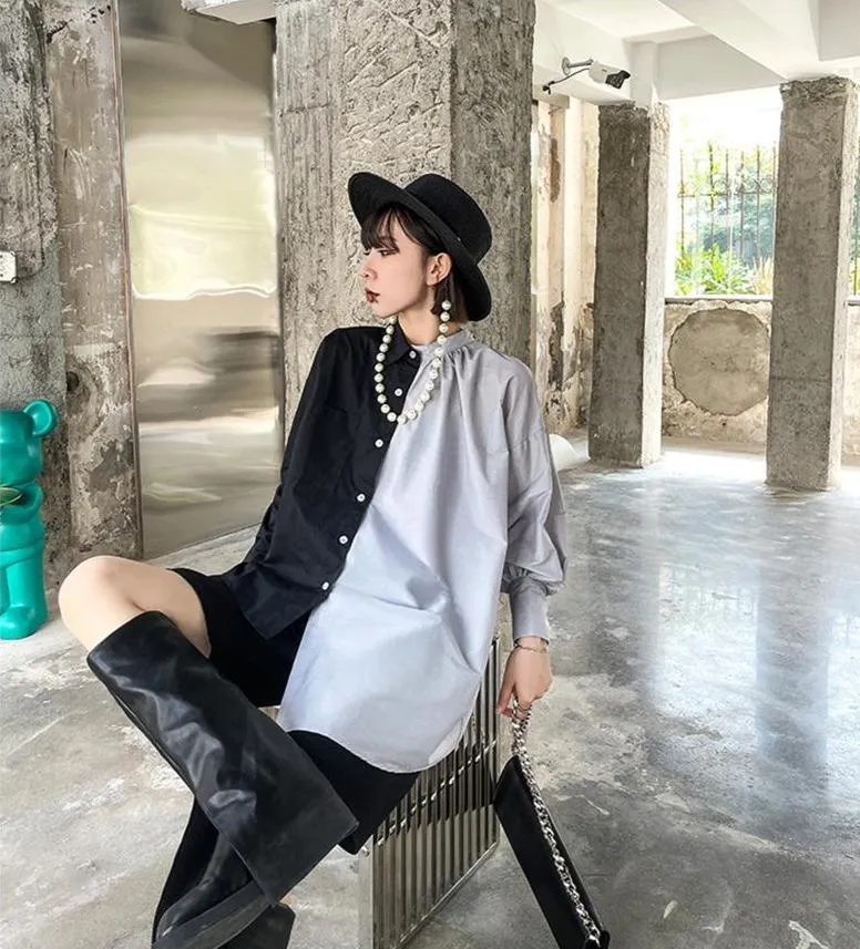 Hekima Two Tone Long Sleeve Irregular Shirt