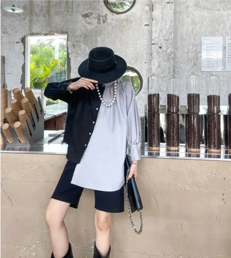 Hekima Two Tone Long Sleeve Irregular Shirt