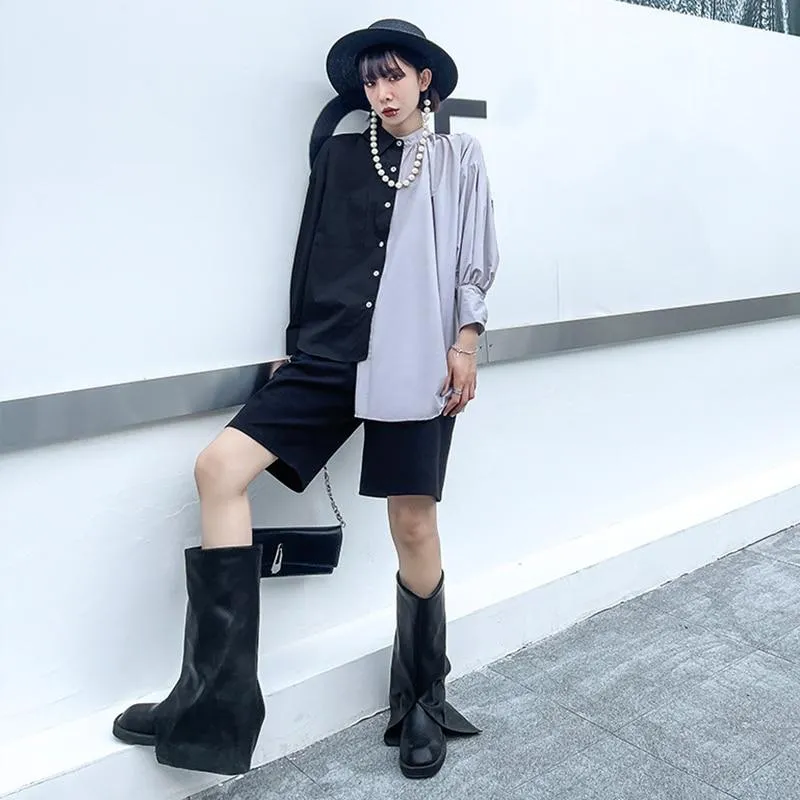 Hekima Two Tone Long Sleeve Irregular Shirt