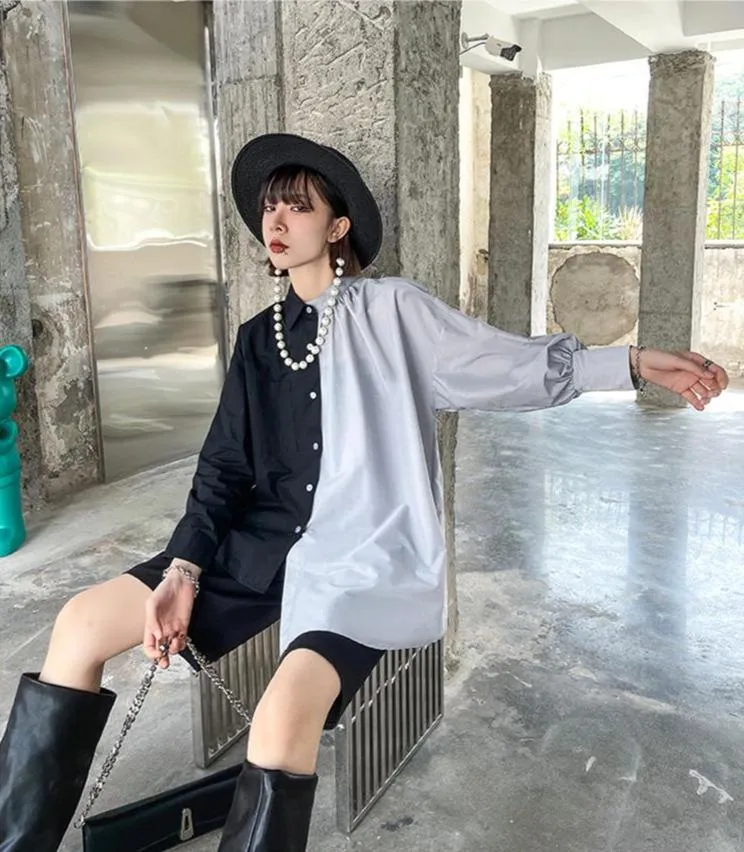 Hekima Two Tone Long Sleeve Irregular Shirt